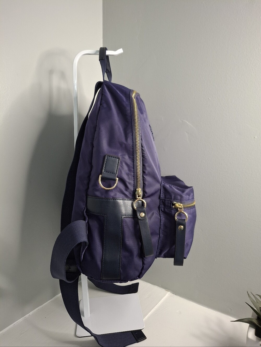 Tory Burch Virginia Navy Nylon Mini Backpack Gold Hardware EUC - Picture 3 of 8